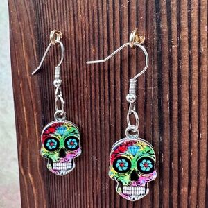 Colorful Sugar Skull Dangle Earrings - Multicolor